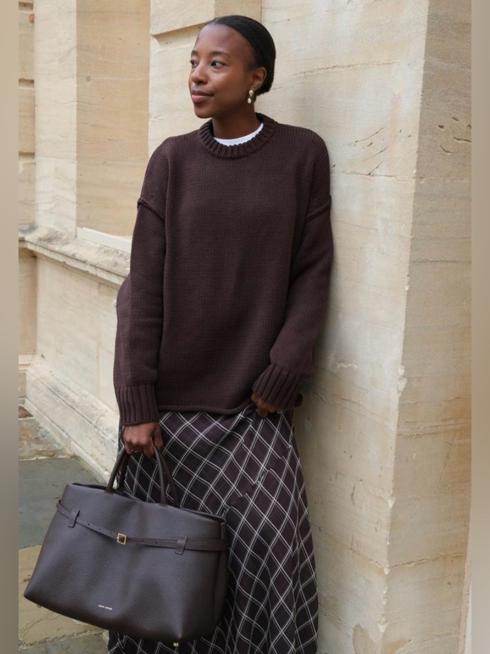 Dissh XS Roy Choc Oversized Longline Knit Jumper Brown Sweater Cotton Wool